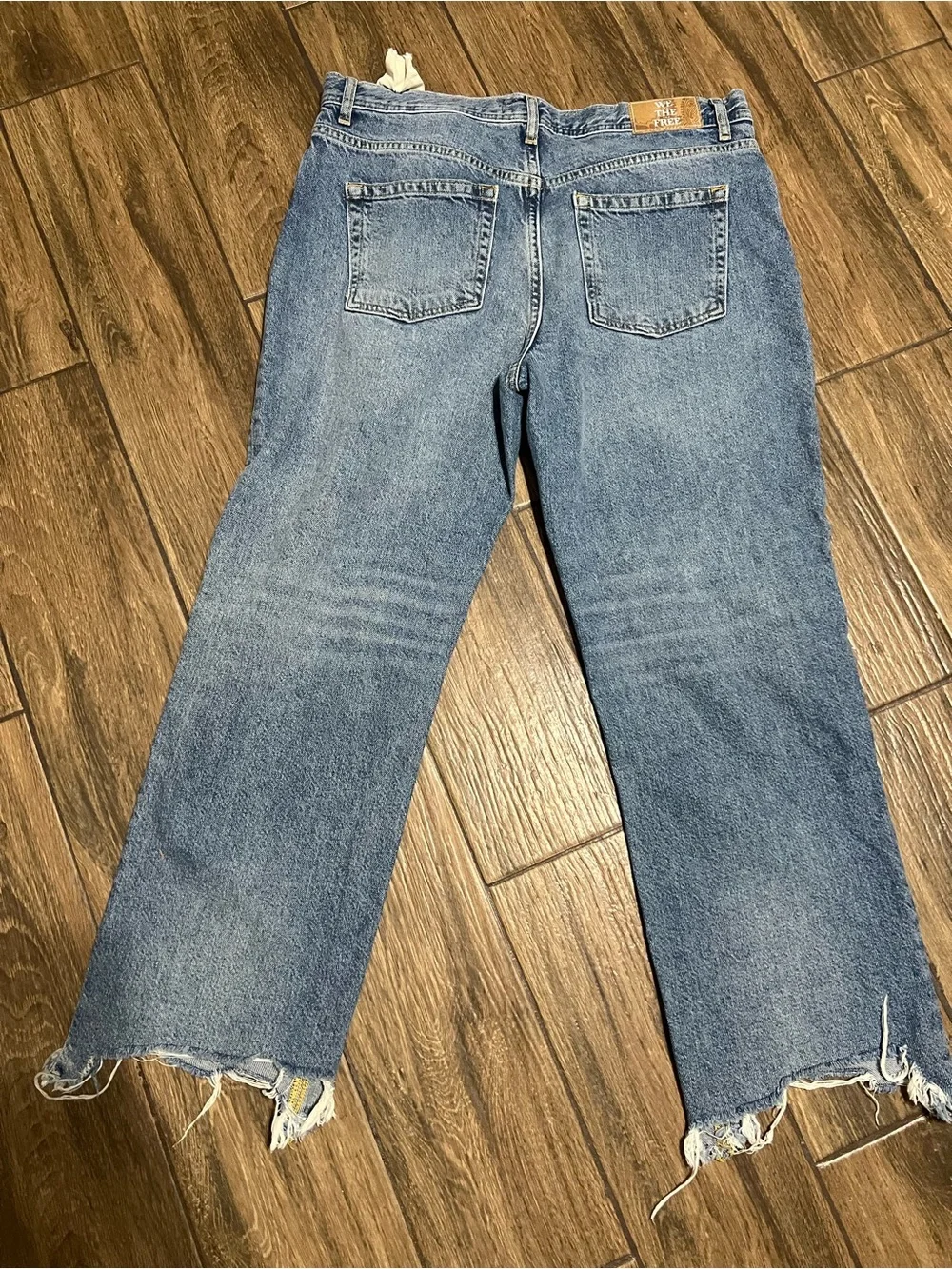 We The Free Maggie Mid Rise Jeans Size 30 Distressed Raw Hem Straight Leg